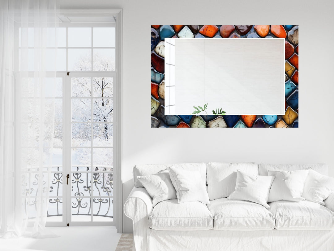 Abstract Colorful Stone Design Wall Mirror Decoration