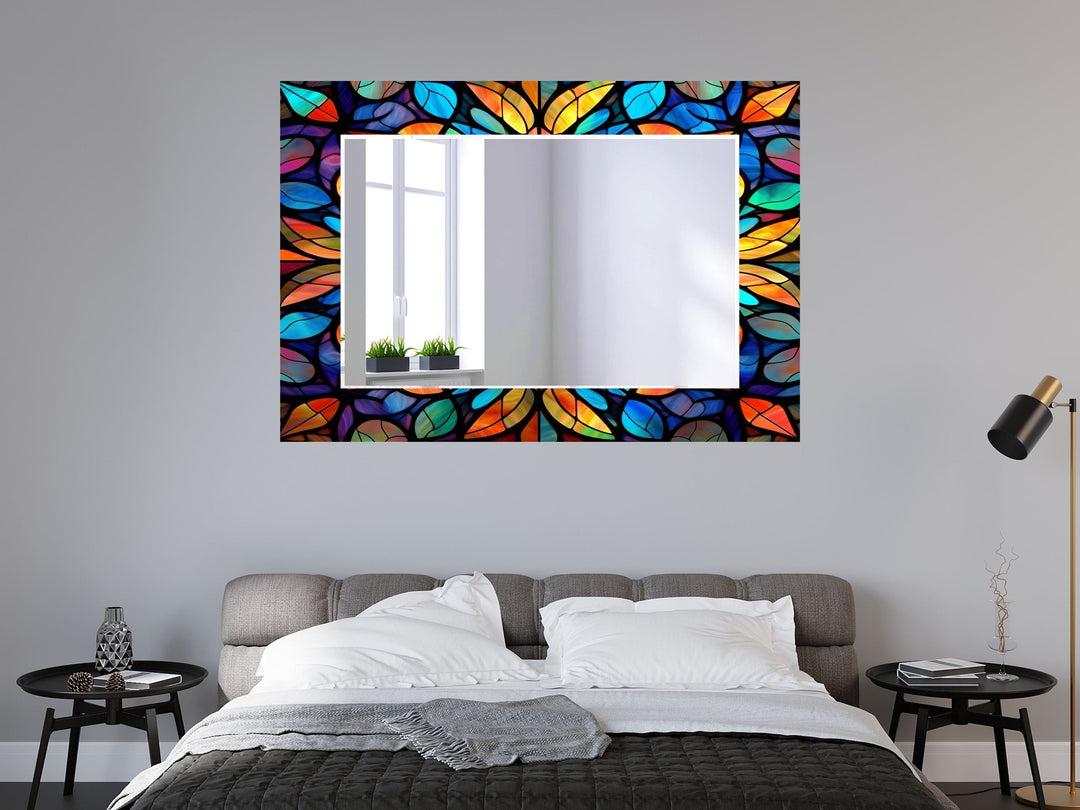 Abstract Stained Glass Pattern Wall Mirror-Home Office Wall Decoration