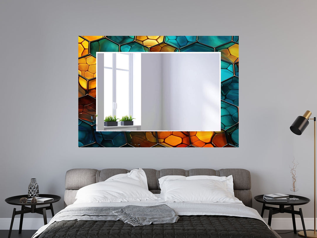 Abstract Stained Glass Pattern Wall Mirror-Home Office Wall Decoration