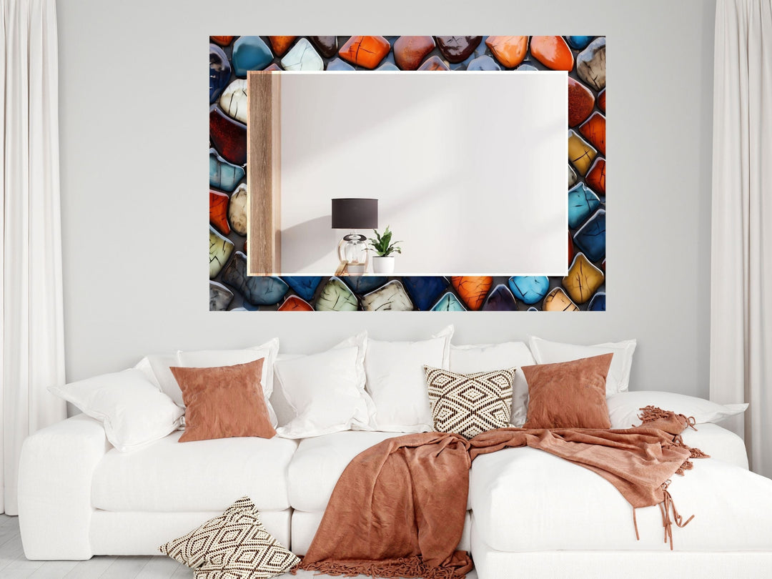 Abstract Colorful Stone Design Wall Mirror Decoration