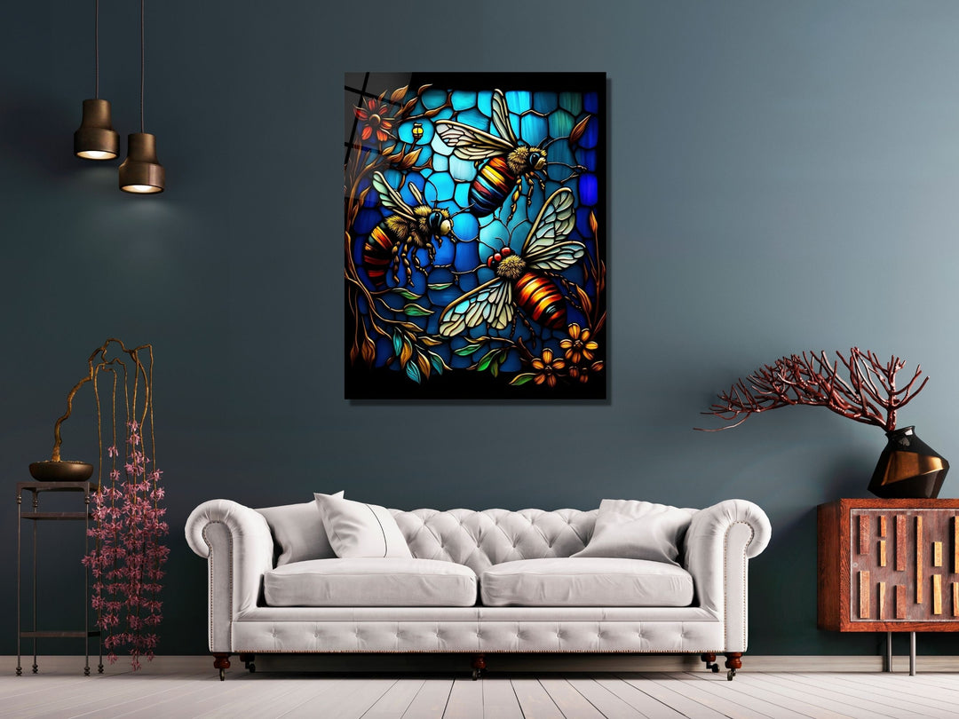 Stained Glass Bee Pattern Wall Art Window-Wall Painting Decor