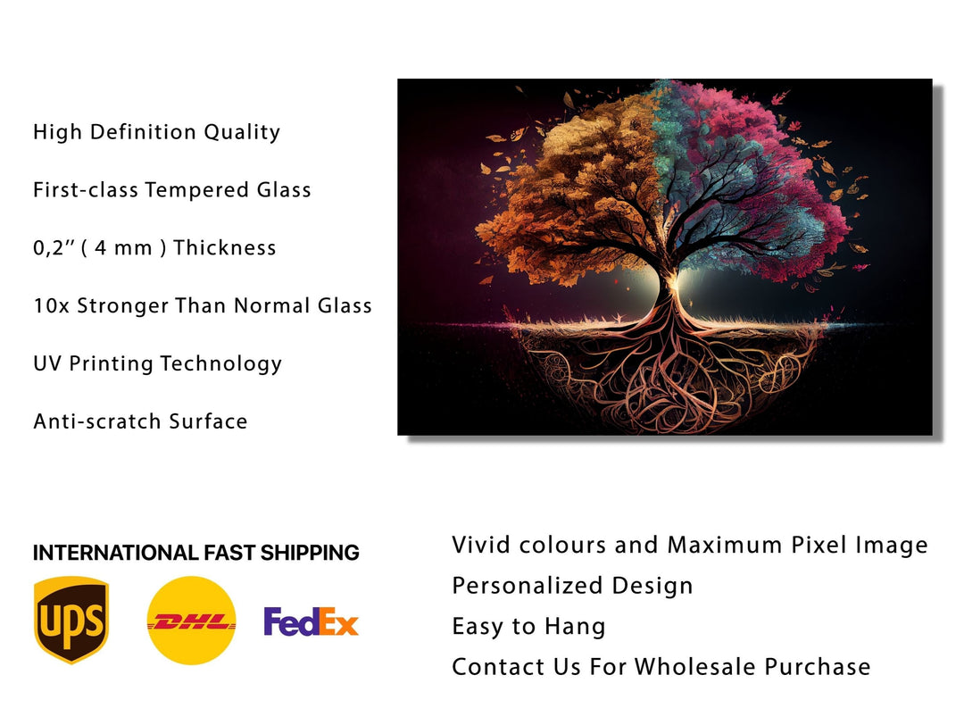 Tree of Life Pattern Tempered Glass Printing Wall Art-Home Office Wall Painting Decor