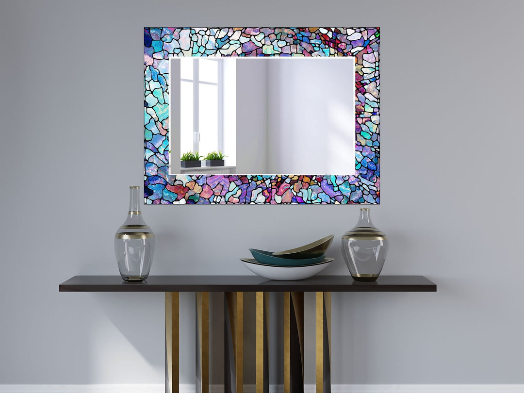 Abstract Stained Glass Pattern Wall Mirror-Home Office Wall Decoration