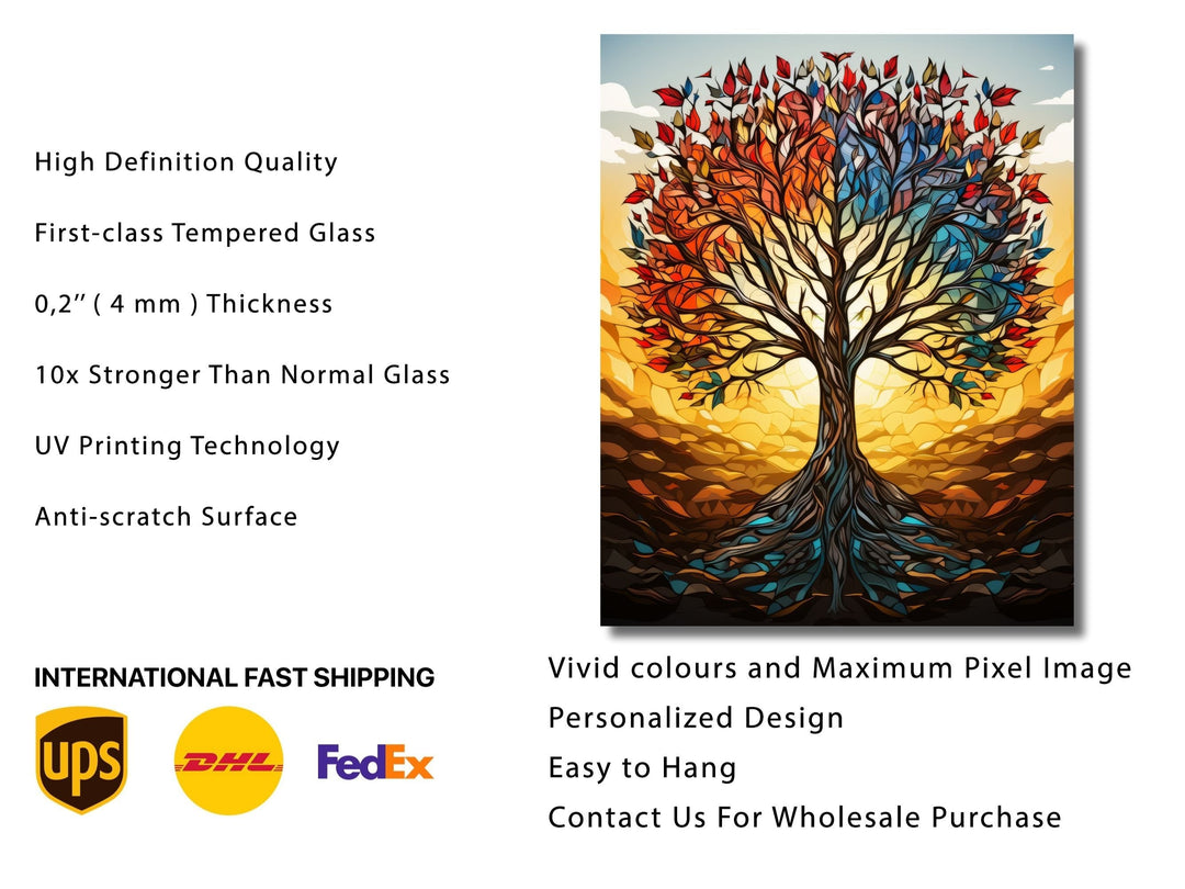 Stained Glass Wall Art Tree of Life Window-Wall Painting Decor