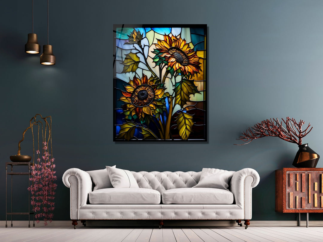 Stained Glass Sunflower Pattern Wall Art Window-Wall Painting Decor