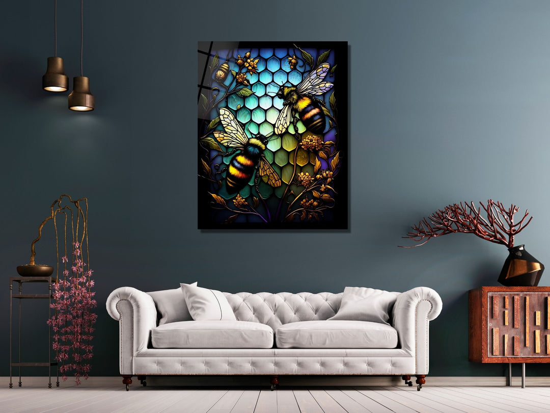 Stained Glass Bee Pattern Wall Art Window-Wall Painting Decor