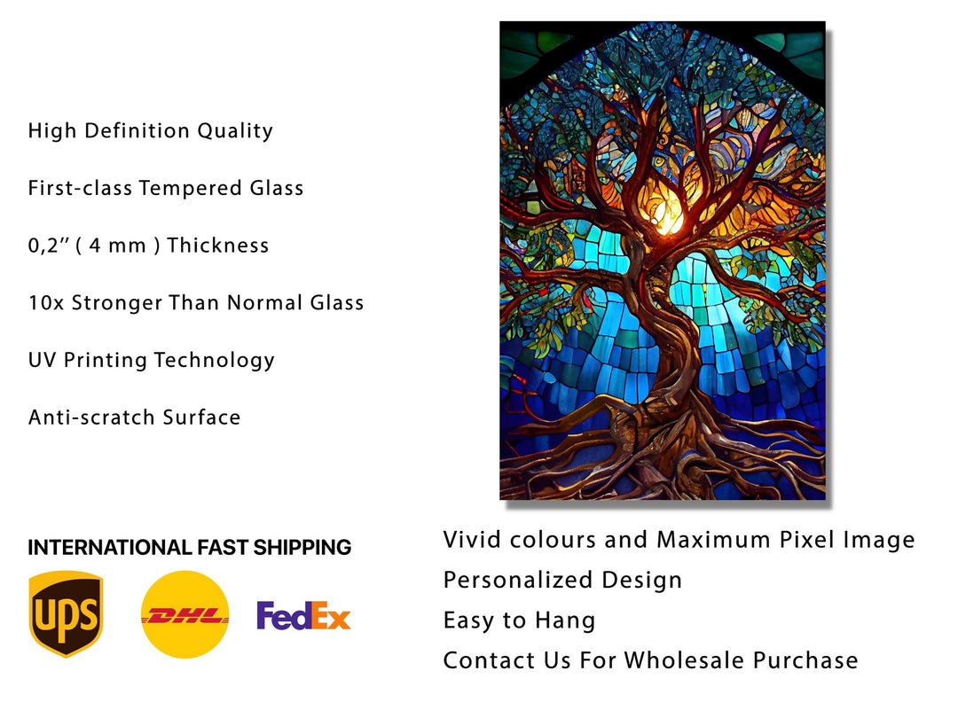 Stained Glass Wall Art Tree of Life Window-Wall Painting Decor