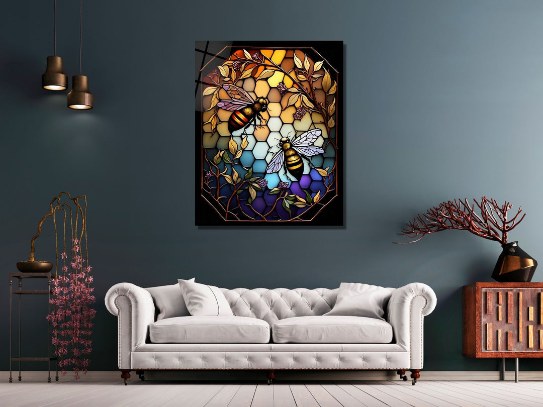 Stained Glass Bee Pattern Wall Art Window-Wall Painting Decor