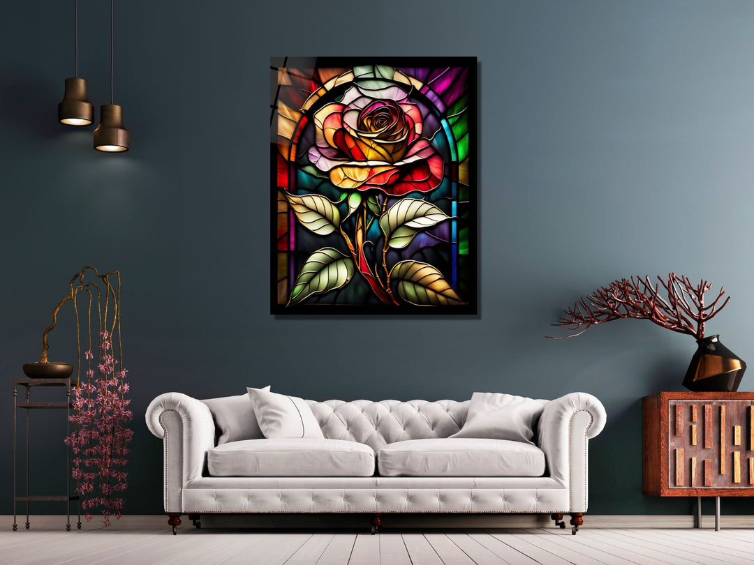 Stained Glass Rose Pattern Wall Art Window-Wall Painting Decor