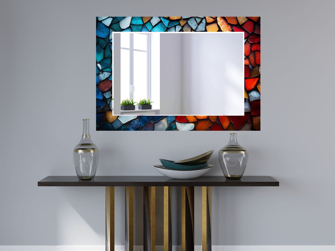 Abstract Stained Glass Pattern Wall Mirror-Home Office Wall Decoration