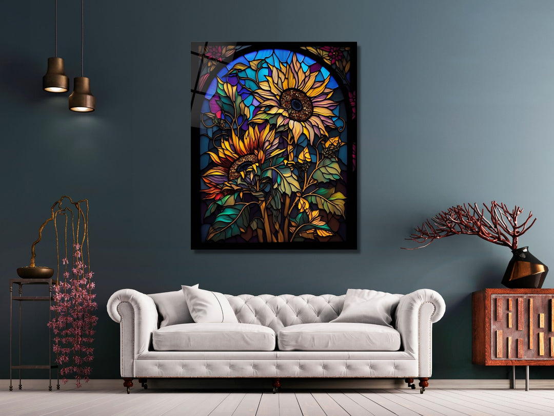 Stained Glass Sunflower Pattern Wall Art Window-Wall Painting Decor