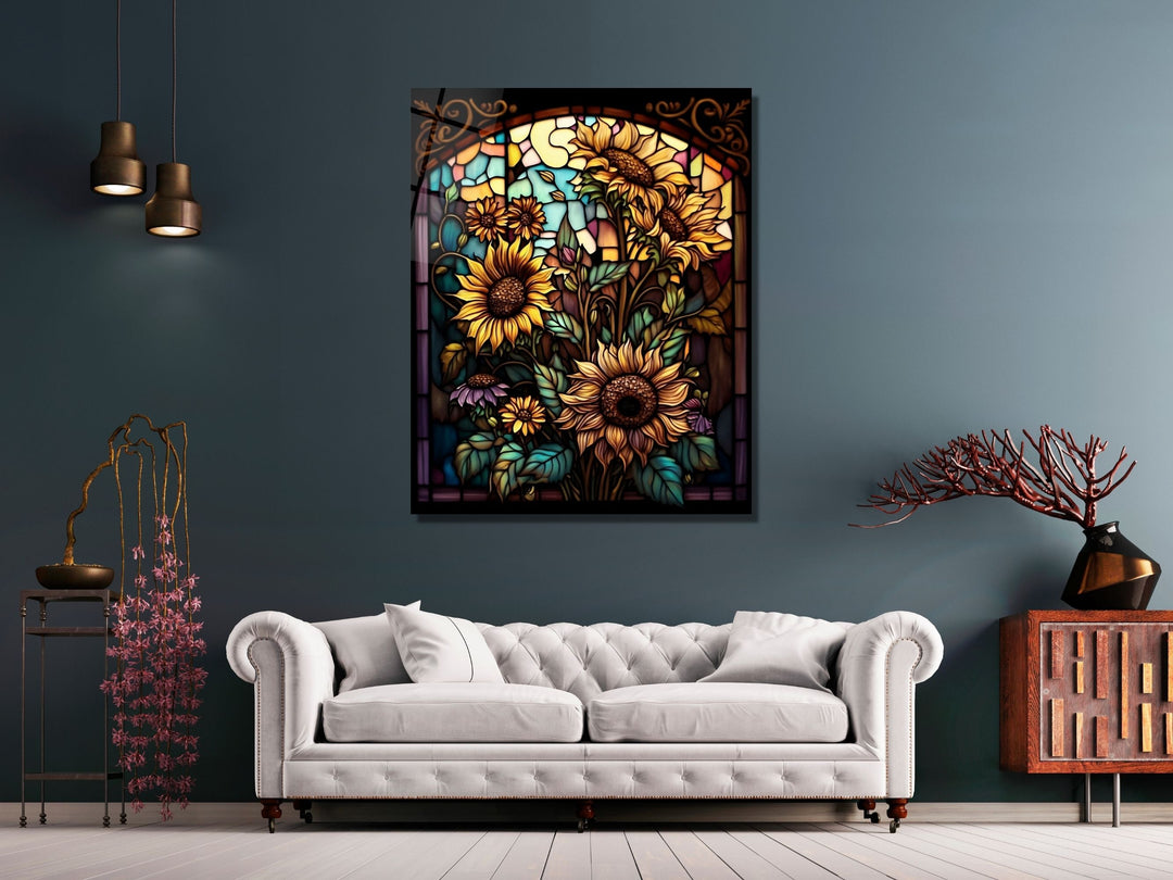 Stained Glass Sunflower Pattern Wall Art Window-Wall Painting Decor