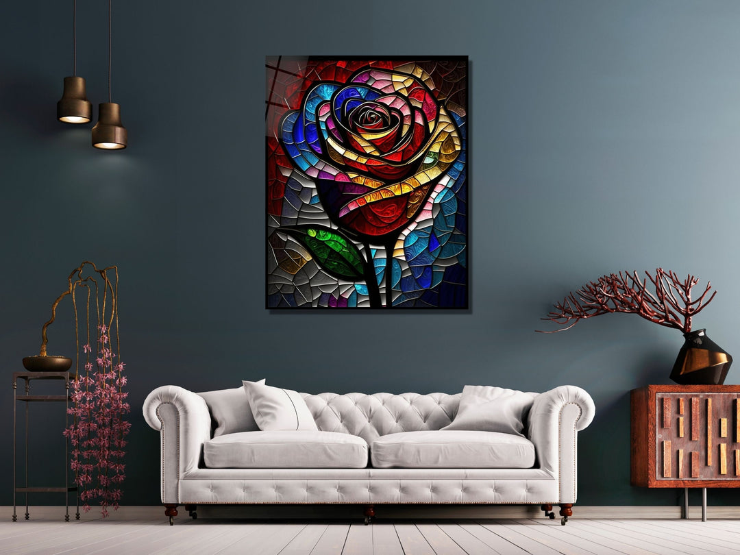 Stained Glass Rose Pattern Wall Art Window-Wall Painting Decor