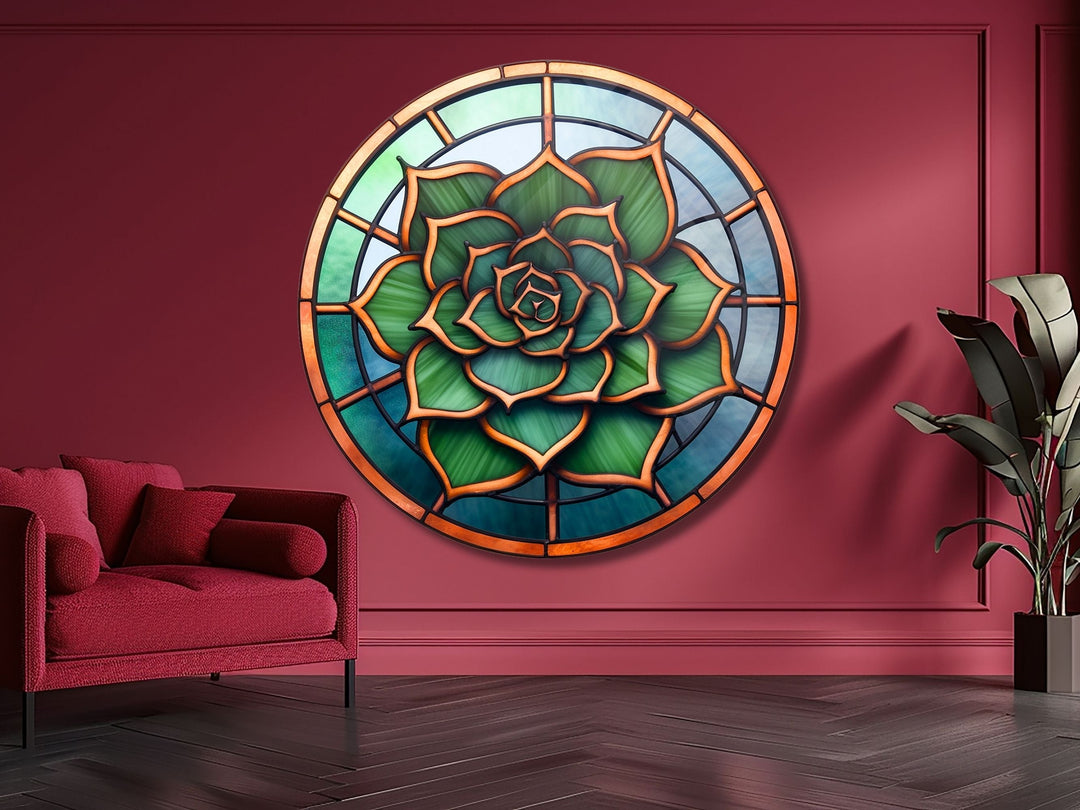 Stained Glass Lotus Flower Pattern Wall Art Decor-Glass Printing Wall Painting Round