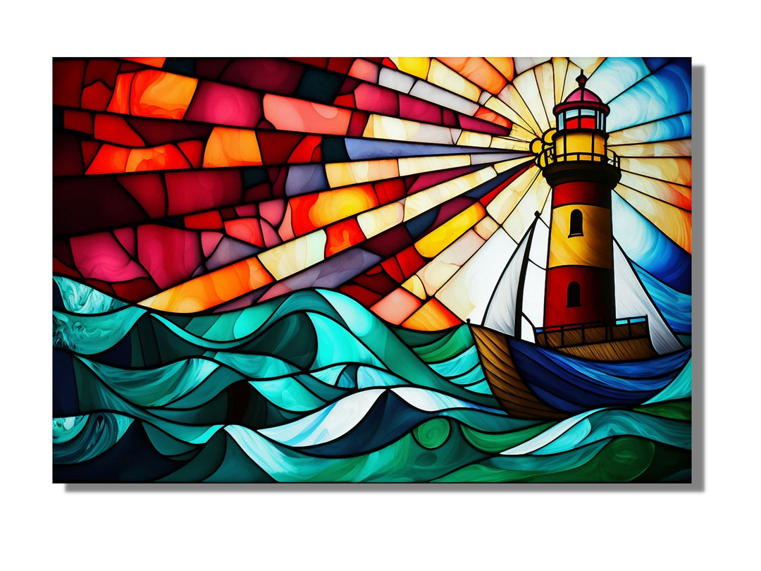 Stained Glass Light House Pattern Wall Art Window-Wall Painting Decor