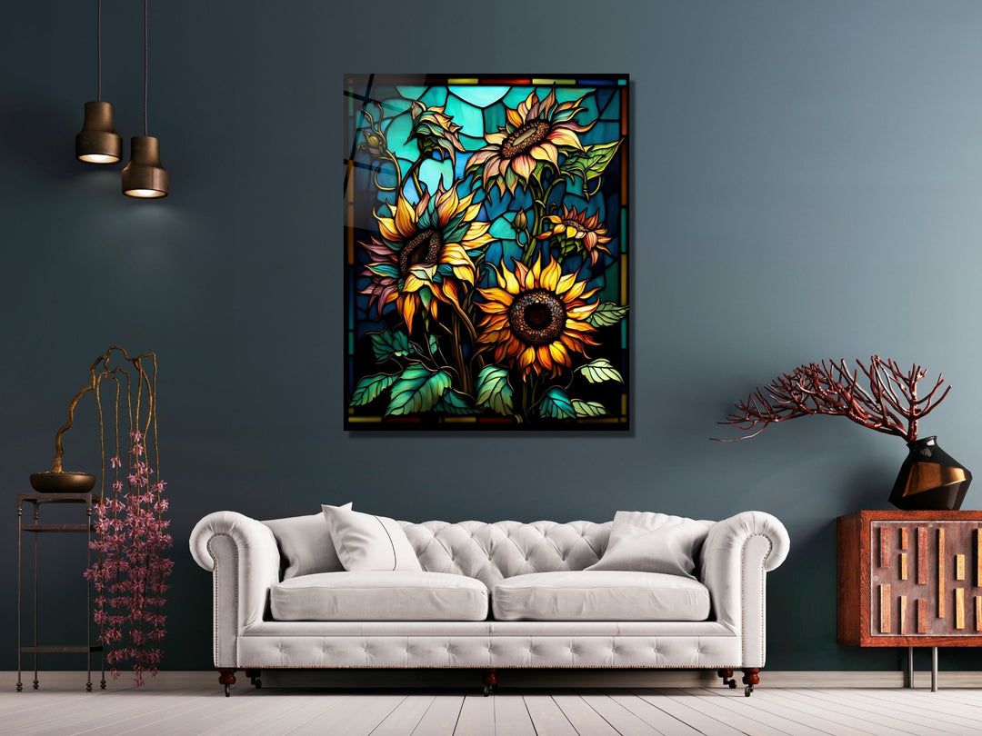 Stained Glass Sunflower Pattern Wall Art Window-Wall Painting Decor