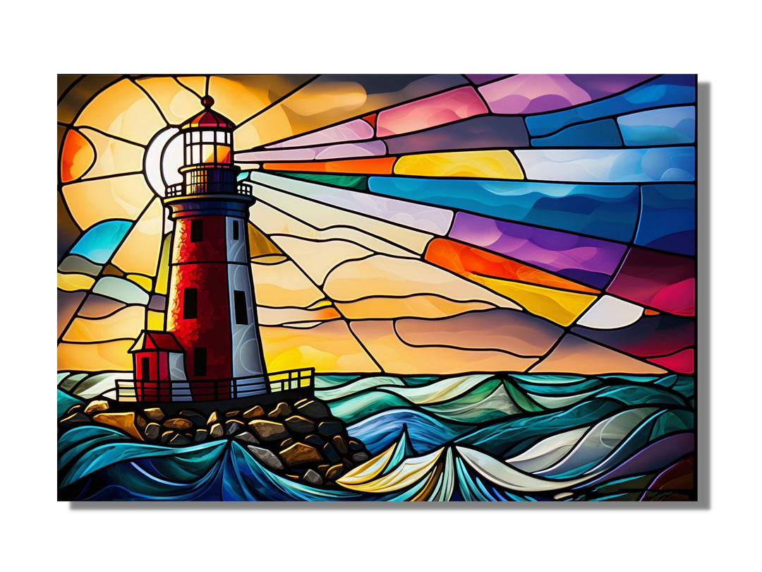 Stained Glass Light House Pattern Wall Art Window-Wall Painting Decor