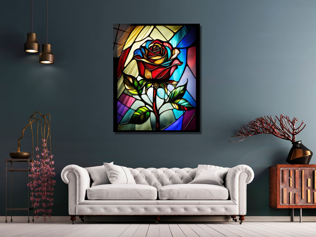 Stained Glass Rose Pattern Wall Art Window-Wall Painting Decor