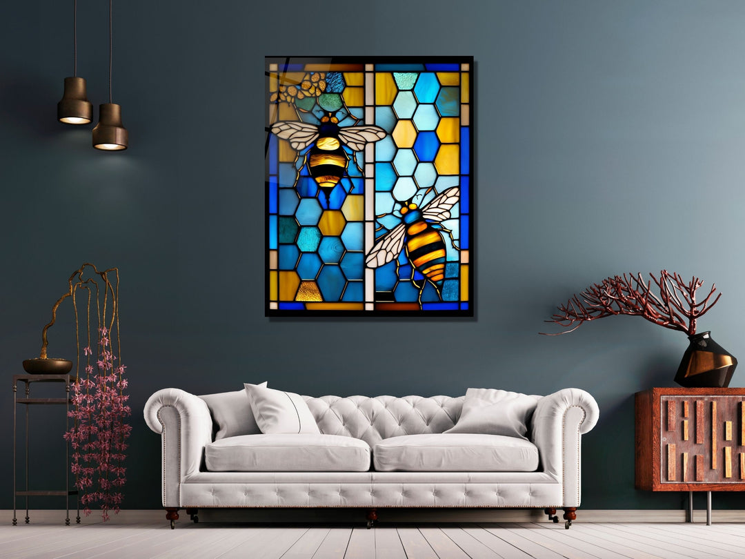 Stained Glass Bee Pattern Wall Art Window-Wall Painting Decor