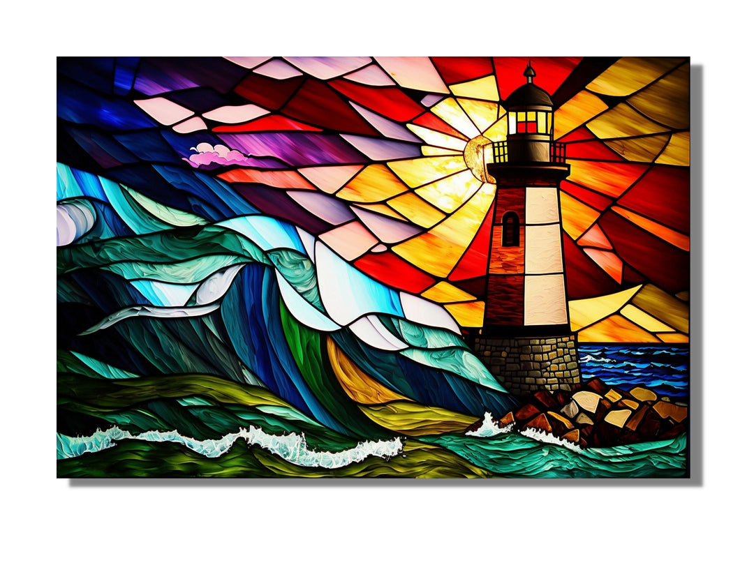 Stained Glass Light House Pattern Wall Art Window-Wall Painting Decor