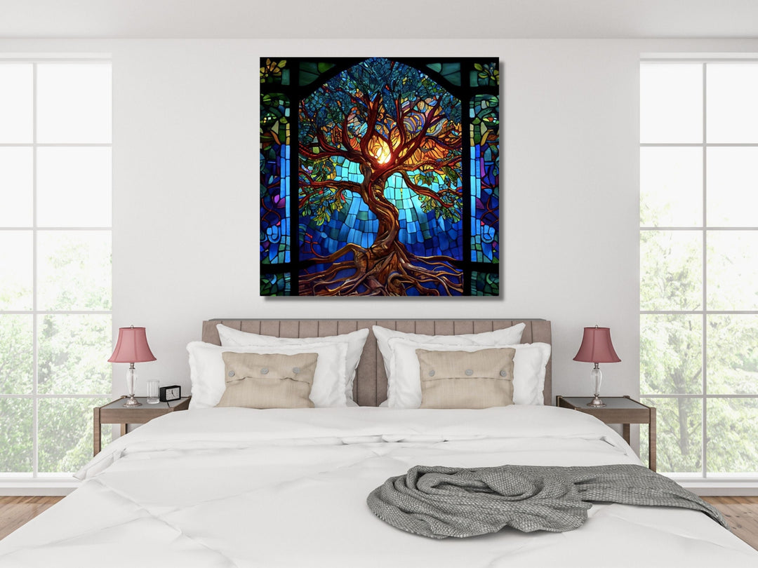 Stained Glass Tree of Life Pattern Wall Art Decor-Home&Office Glass Printing Wall Painting