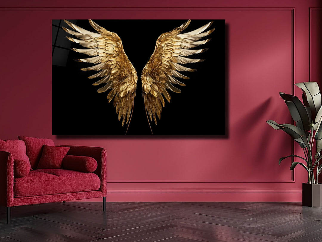 Gold Angel Wings Glass Printing Wall Art - Modern Glass Wall Decor