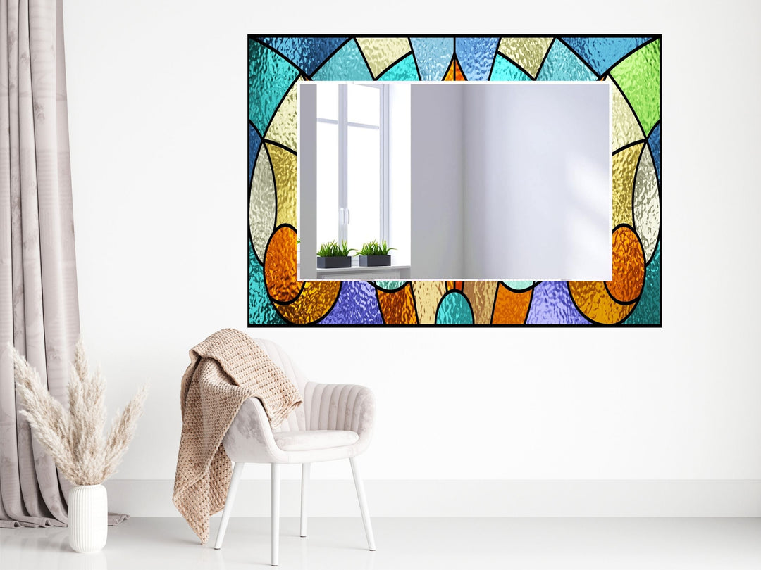 Abstract Stained Glass Pattern Wall Mirror-Home Office Wall Decoration