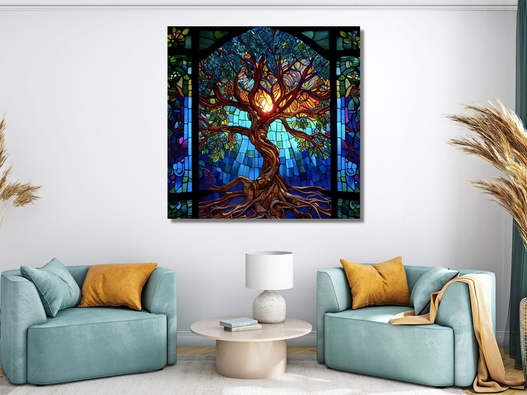 Stained Glass Tree of Life Pattern Wall Art Decor-Home&Office Glass Printing Wall Painting