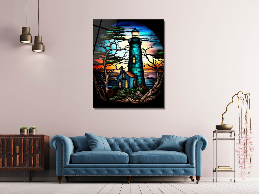 Stained Glass Light House Pattern Wall Art Window-Wall Painting Decor