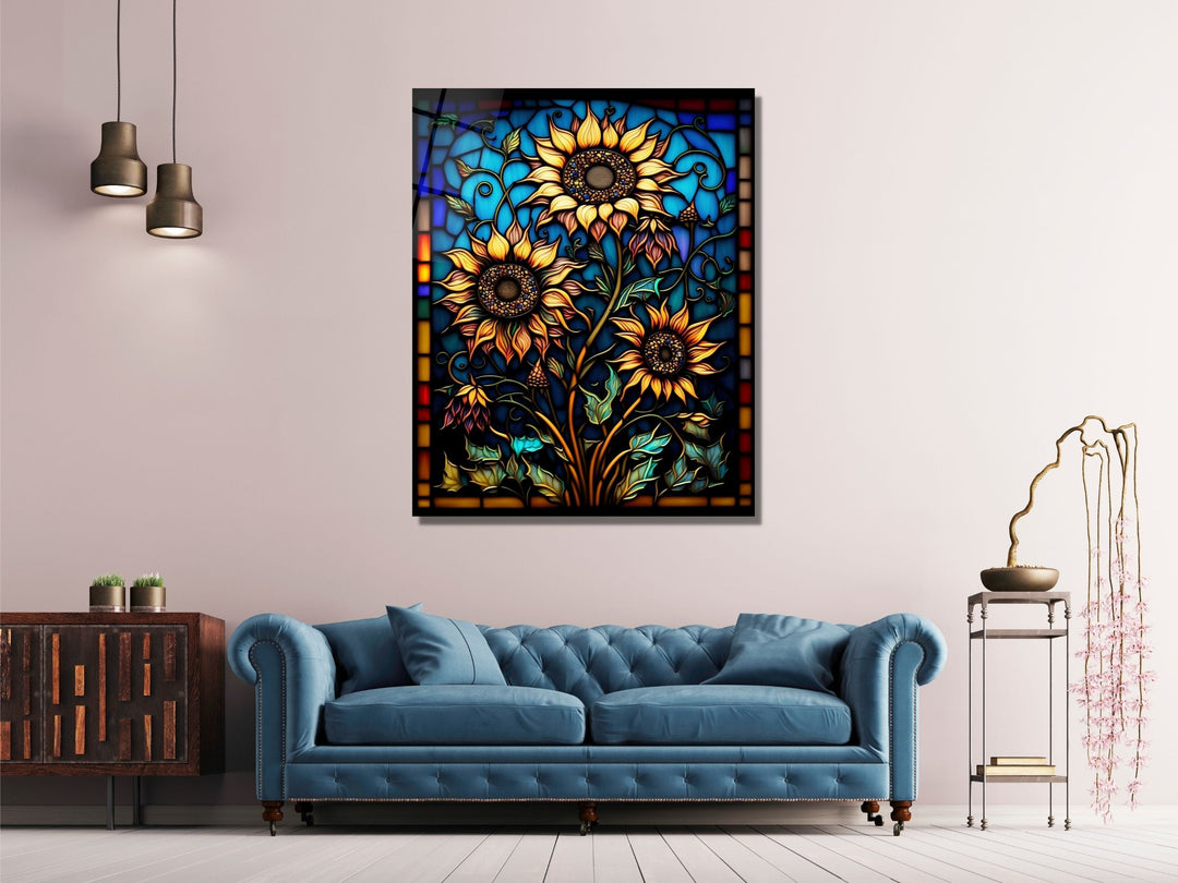 Stained Glass Sunflower Pattern Wall Art Window-Wall Painting Decor