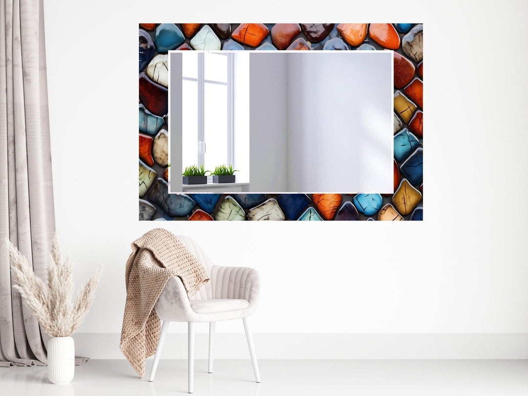 Abstract Colorful Stone Design Wall Mirror Decoration