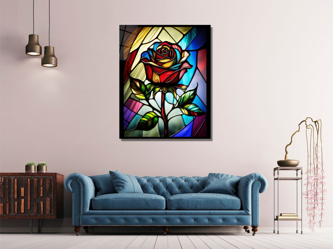 Stained Glass Rose Pattern Wall Art Window-Wall Painting Decor