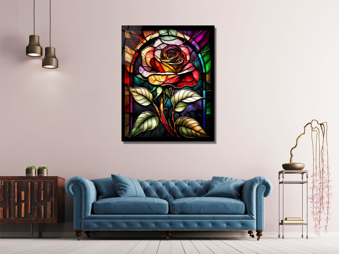 Stained Glass Rose Pattern Wall Art Window-Wall Painting Decor