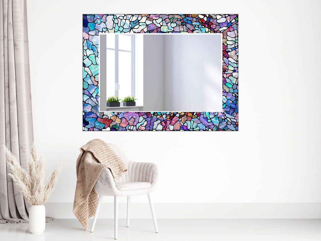 Abstract Stained Glass Pattern Wall Mirror-Home Office Wall Decoration