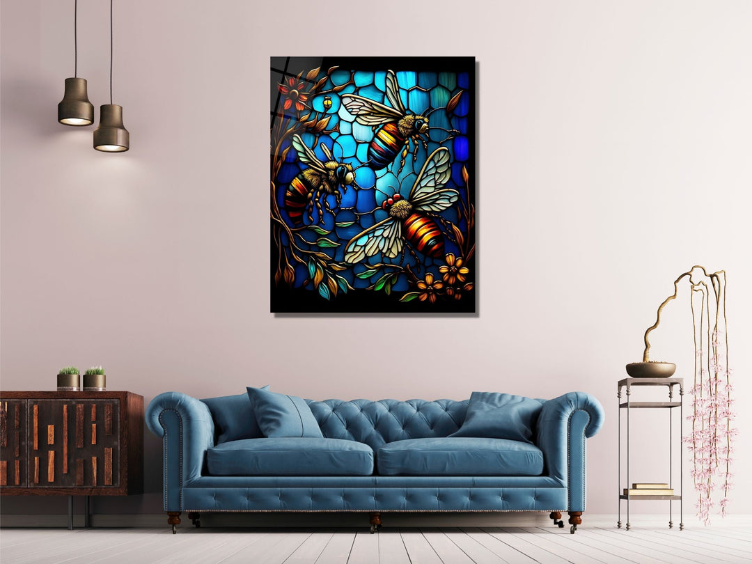 Stained Glass Bee Pattern Wall Art Window-Wall Painting Decor