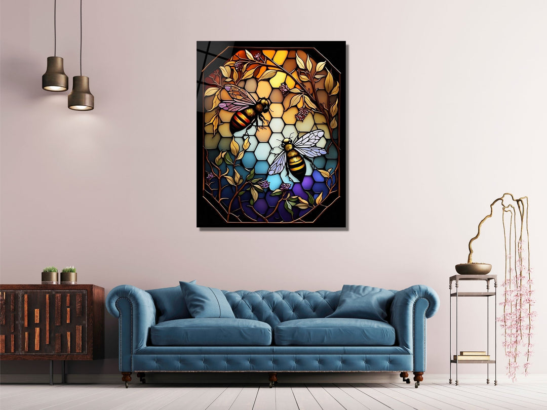 Stained Glass Bee Pattern Wall Art Window-Wall Painting Decor