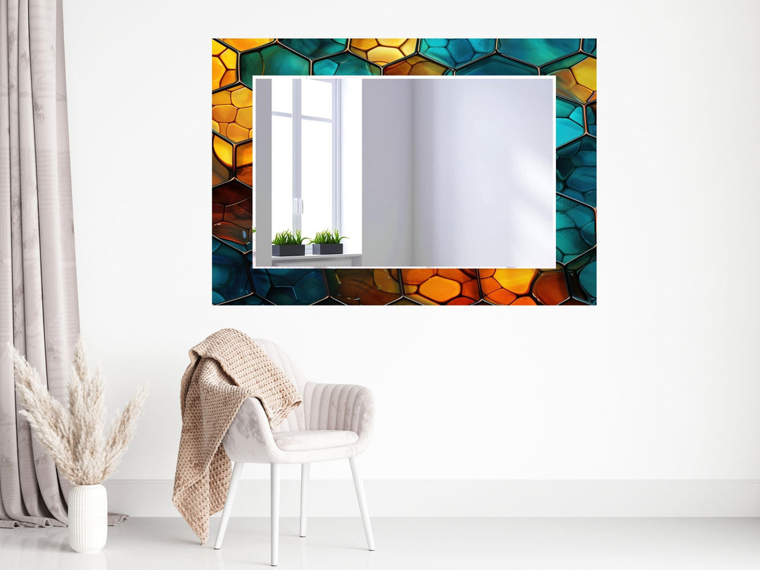 Abstract Stained Glass Pattern Wall Mirror-Home Office Wall Decoration