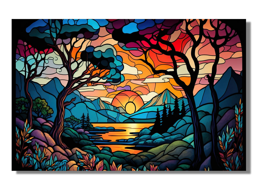 Stained Glass Sunset Pattern Wall Art Window-Wall Painting Decor