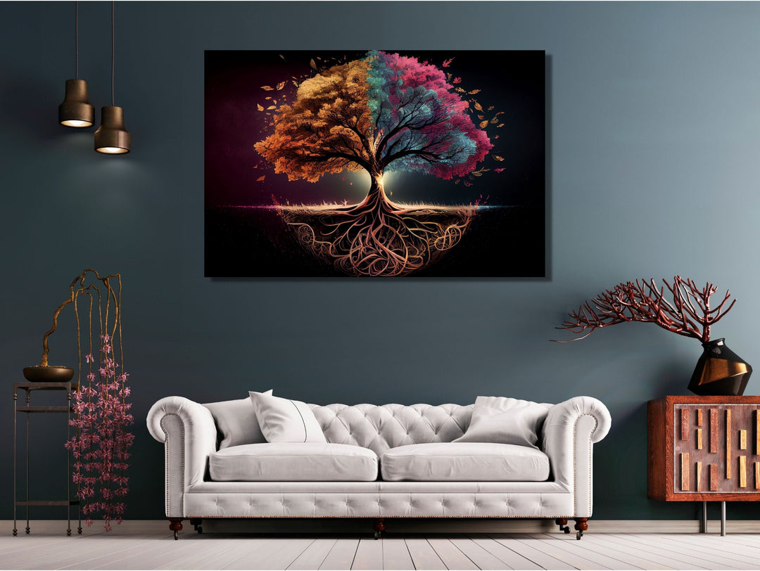 Tree of Life Pattern Tempered Glass Printing Wall Art-Home Office Wall Painting Decor