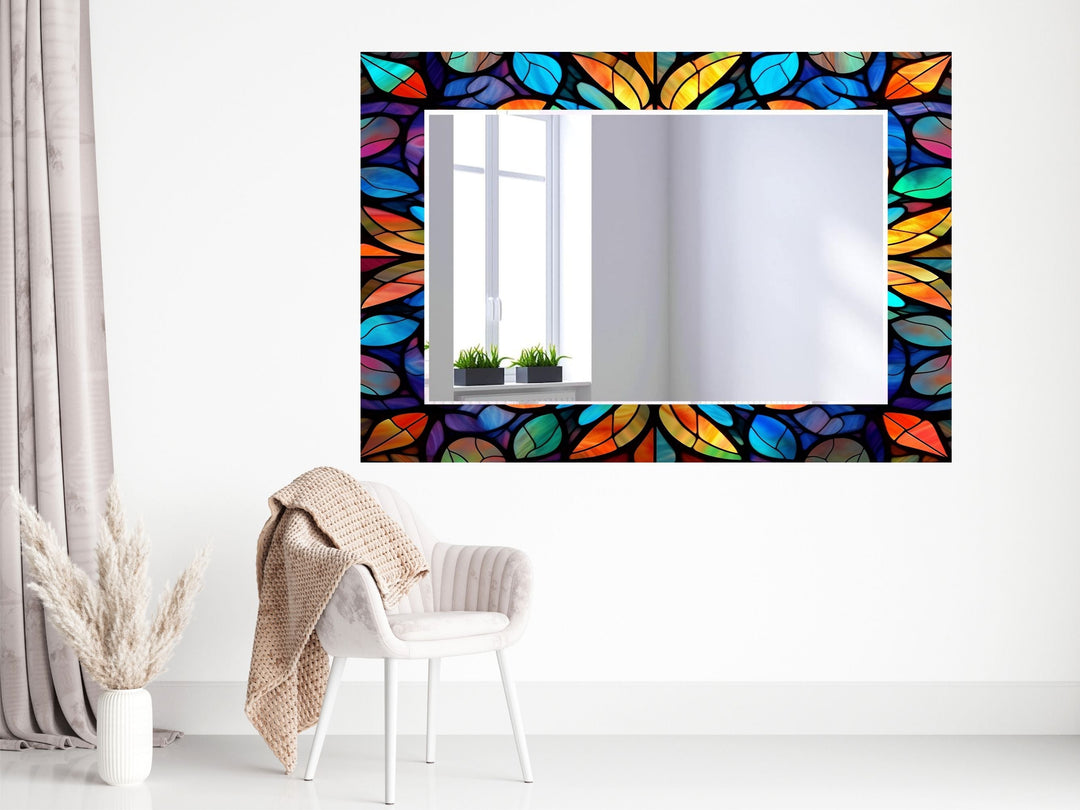 Abstract Stained Glass Pattern Wall Mirror-Home Office Wall Decoration