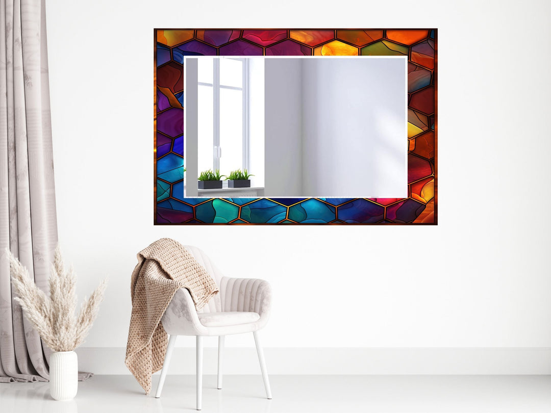 Abstract Stained Glass Pattern Wall Mirror-Home Office Wall Decoration