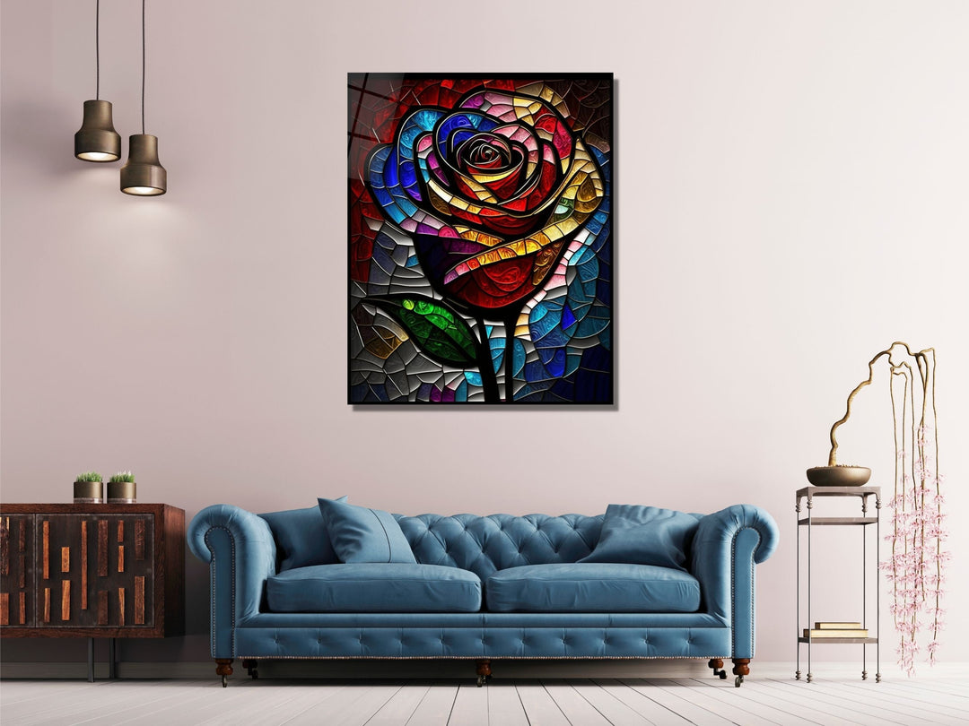 Stained Glass Rose Pattern Wall Art Window-Wall Painting Decor