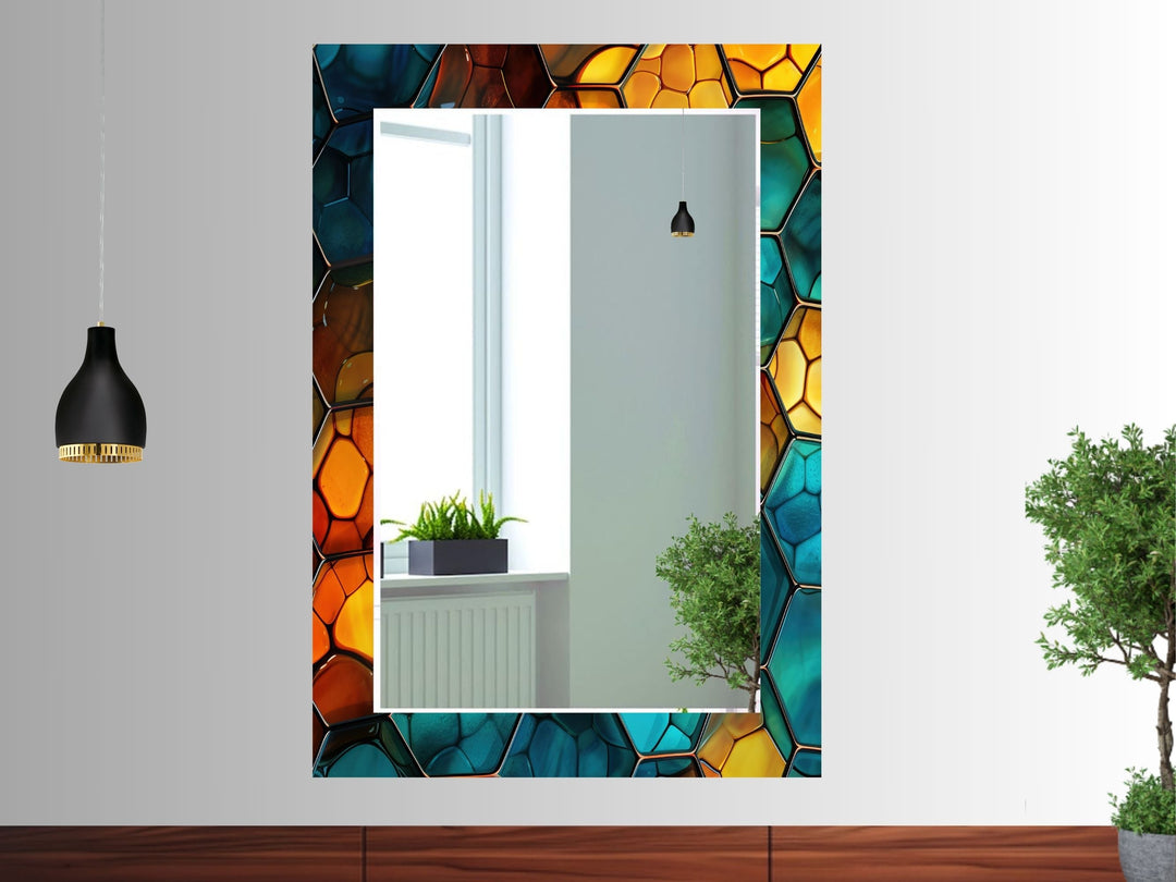 Abstract Stained Glass Pattern Wall Mirror-Home Office Wall Decoration