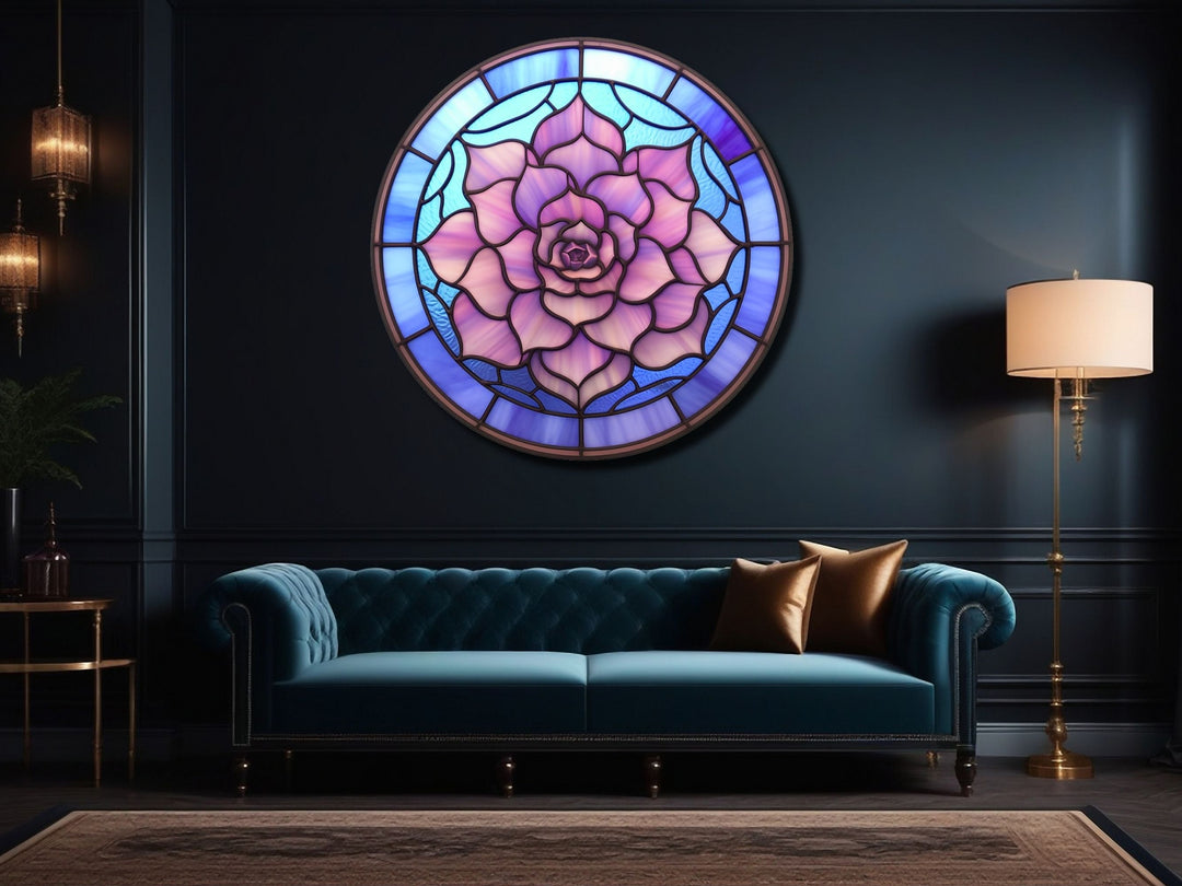 Stained Glass Lotus Flower Pattern Wall Art Decor-Glass Printing Wall Painting Round