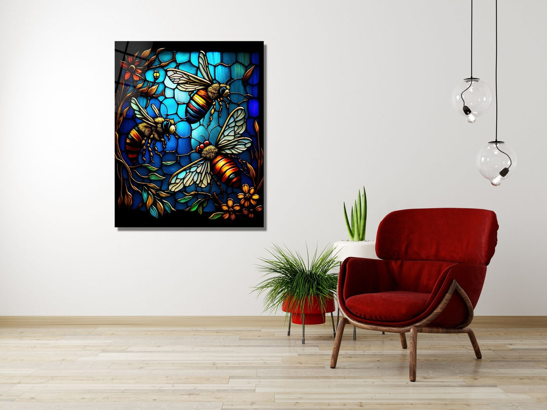 Stained Glass Bee Pattern Wall Art Window-Wall Painting Decor