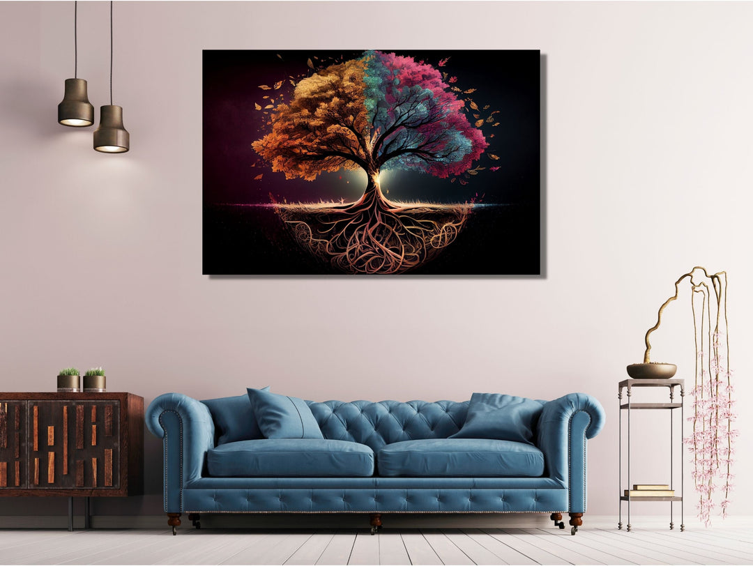 Tree of Life Pattern Tempered Glass Printing Wall Art-Home Office Wall Painting Decor