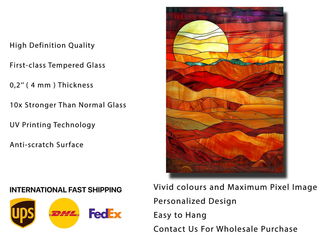 Stained Glass Sunset Pattern Wall Art Decor-Home&Office Glass Printing Wall Painting