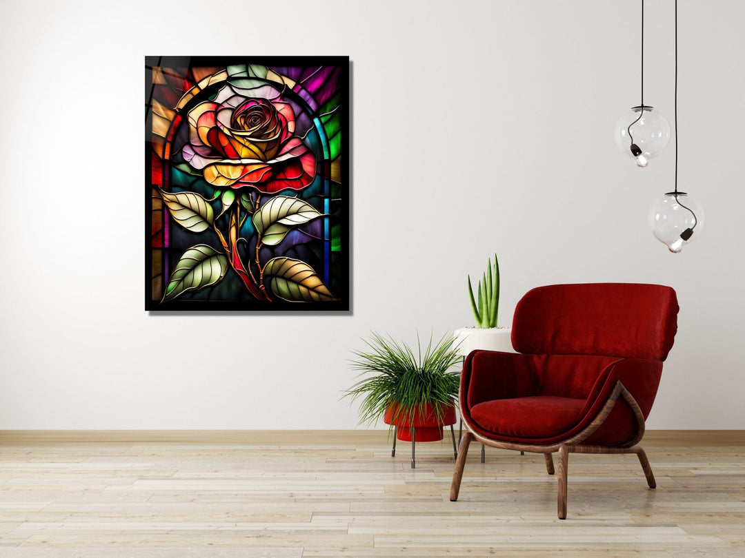 Stained Glass Rose Pattern Wall Art Window-Wall Painting Decor