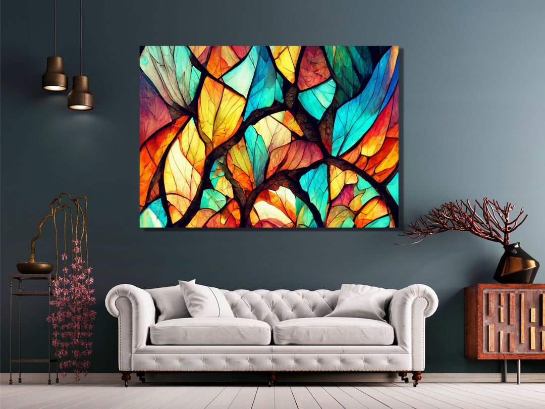 Abstract Floral Glass Printing Wall Art-Home Office Wall Painting Decor