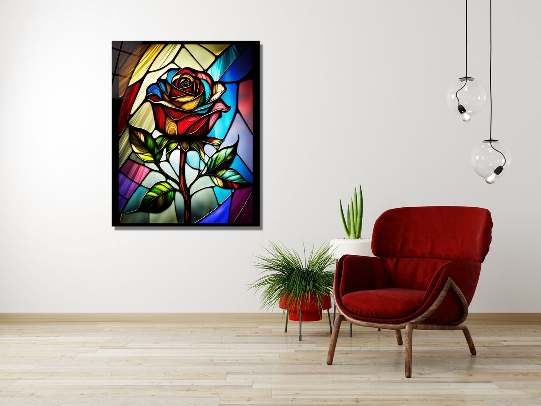 Stained Glass Rose Pattern Wall Art Window-Wall Painting Decor